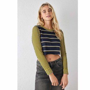 BDG Urban Outfitters Seb Spliced Stripe Tee Cropped Top Cotton M New